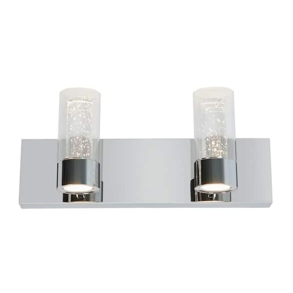 Essence 15.9 in. 2 Light Chrome Modern Integrated LED Vanity Light Bar for Bathroom with Bubble Glass