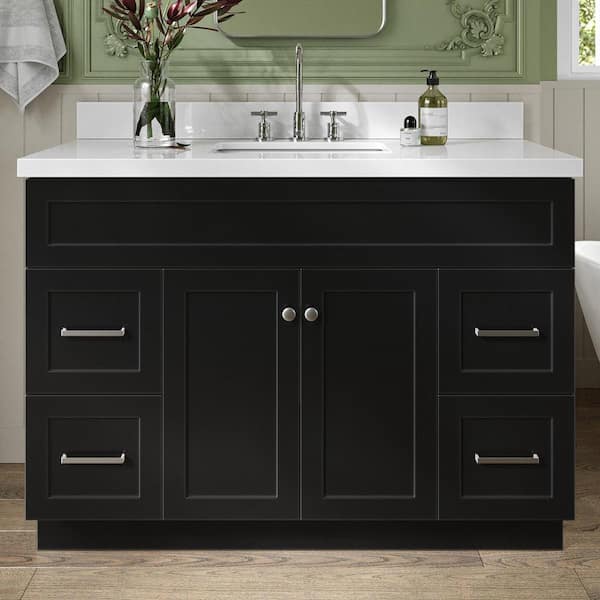 Hamlet 48 in. W x 22 in. D x 36 in. H Bath Vanity in Black with White Pure White Quartz Top