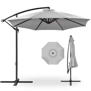 10 ft. Aluminum Offset Round Cantilever Patio Umbrella with Easy Tilt Adjustment in Fog Gray