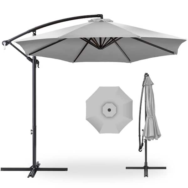 Best Choice Products 10 ft. Aluminum Offset Round Cantilever Patio Umbrella with Easy Tilt Adjustment in Fog Gray