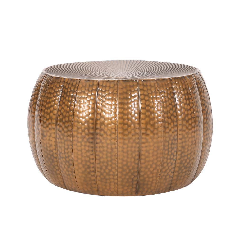 Metal Hammered Coffee Table Perrotto Modern Iron Sunburst Pumpkin, Brushed 