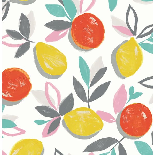 NextWall 30.75 sq. ft. Tropic Sunset Fruit Toss Vinyl Peel and Stick Wallpaper Roll