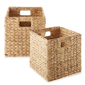 10.5" x 10.5" Cubes, Water Hyacinth Storage Baskets, Natural - Set of 2