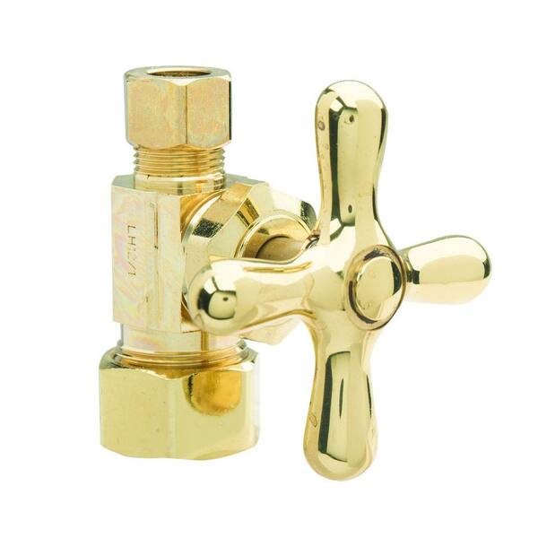 BrassCraft 1/2 in. Comp Inlet x 3/8 in. Comp Outlet Multi-Turn Straight Valve with Cross Handle in Polished Brass