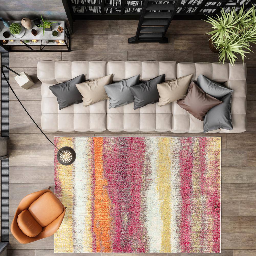 Contemporary Cream and Pink Abstract Flat Woven Area Rug