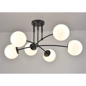 31.5 in. 6-Light Black Modern Semi-Flush Mount with Frosted Glass Shade and No Bulbs Included 1-Pack