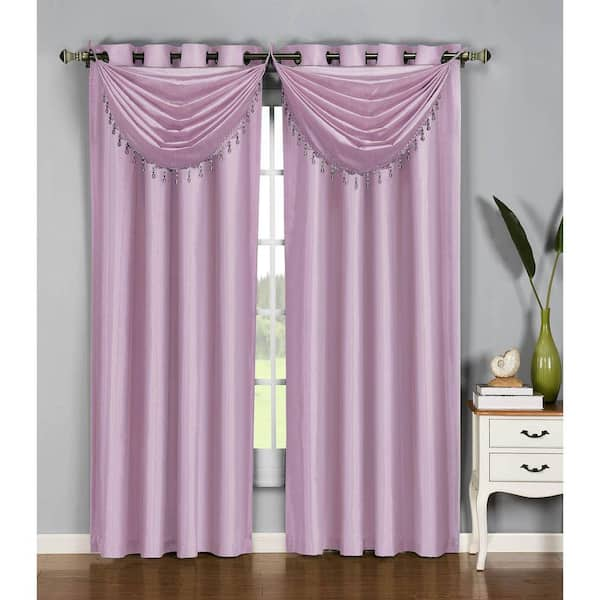 Window Elements Semi-Opaque Jane Faux Silk 54 in. W x 95 in. L Grommet Extra Wide Curtain Panel in Lilac