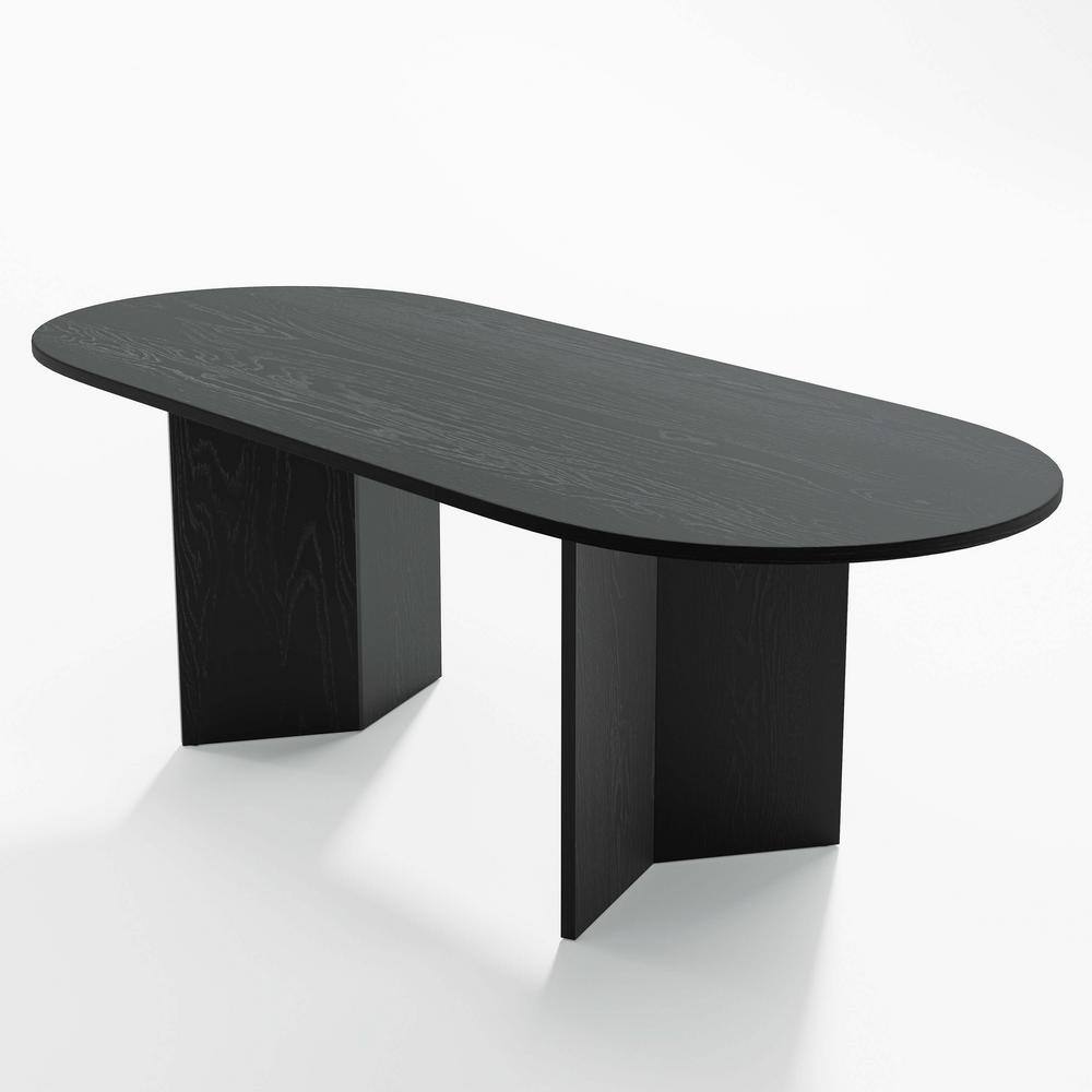 Dovelina Brix Modern Oval Black Wood Top 79 in. Double Pedestal Base