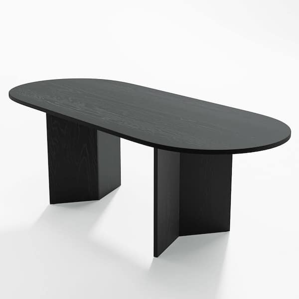 Dovelina Brix Modern Oval Black Wood Top 79 in. Double Pedestal