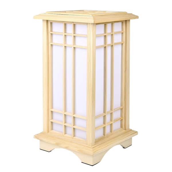 JAZAVA 17.7 in. Yellow 1 Bulbs Required 1-Light No Smart No Dimmable Lantern for Living Room with Wood Square Shade Floor Lamp