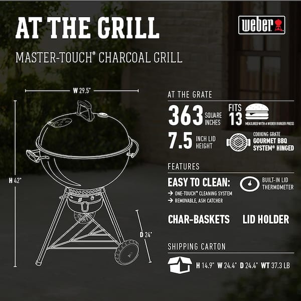 Ban Speel Taalkunde Weber 22 in. Master-Touch Charcoal Grill in Black with Built-In Thermometer  14501001 - The Home Depot