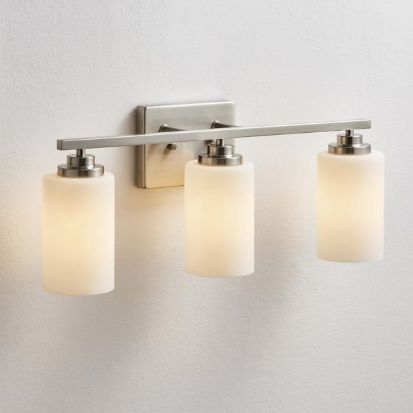 KAWOTI 22 in. 3-Light Brushed Nickel Vanity Light with Frosted White Glass Shade
