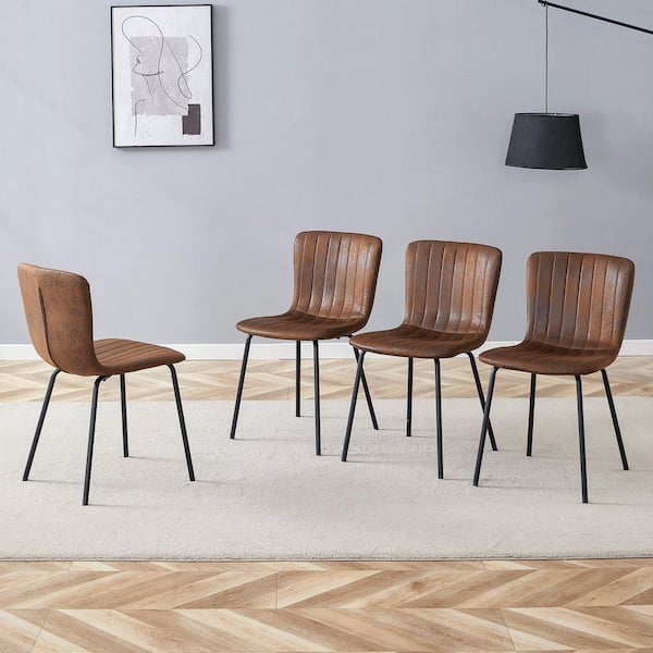 Polibi Black,Brown Suede Metal Frame Dining Chairs Set of 4