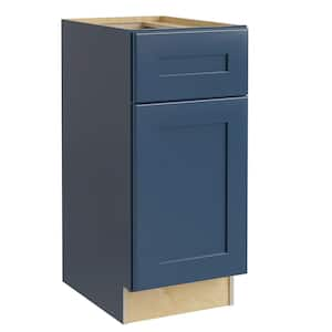 Newport Blue Painted Plywood Shaker Assembled Bath Cabinet Soft Close Right 15 in W x 21 in D x 34.5 in H