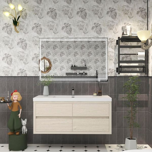 BV Better Vanity Louis 47 in. W x 20 in. D x 22 in. H Single Sink Floating Bath Vanity in Light Wood with White Acrylic Top