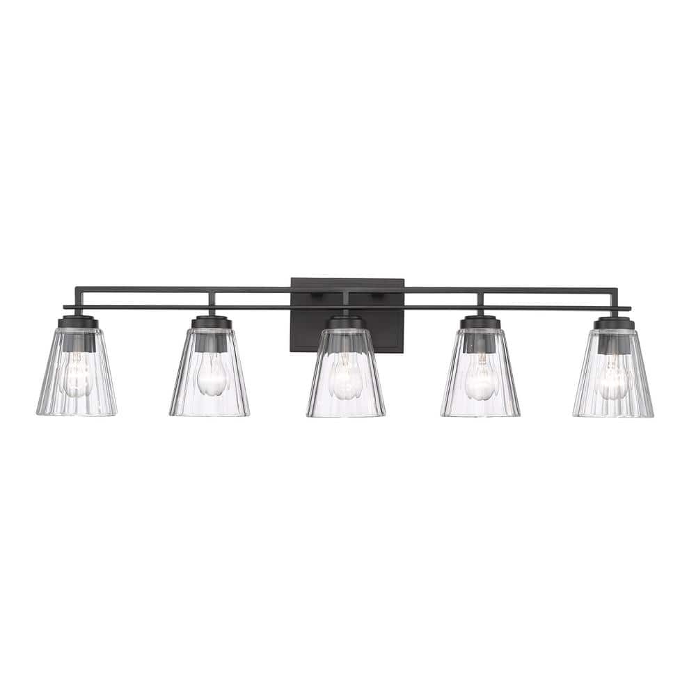 Lyna 38.75 in. 5 Light Matte Black Vanity Light with Clear Glass Shade with