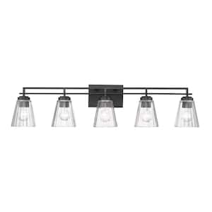 Lyna 38.75 in. 5 Light Matte Black Vanity Light with Clear Glass Shade with No Bulbs Included