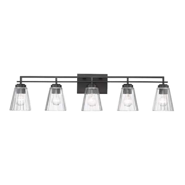 Unbranded Lyna 38.75 in. 5 Light Matte Black Vanity Light with Clear Glass Shade with No Bulbs Included