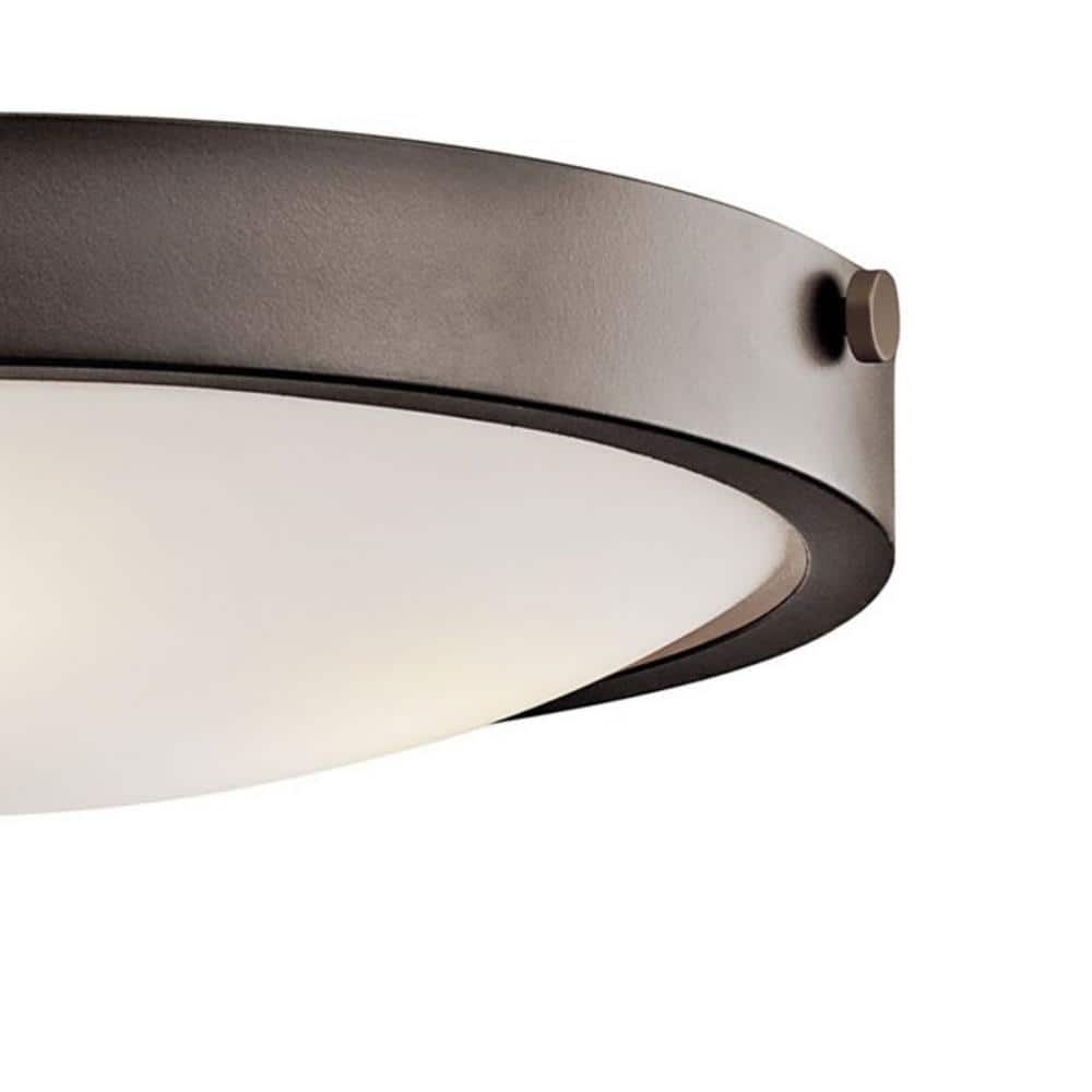 Olde Bronze 3-Light Flush Mount with Stain Etched White Glass