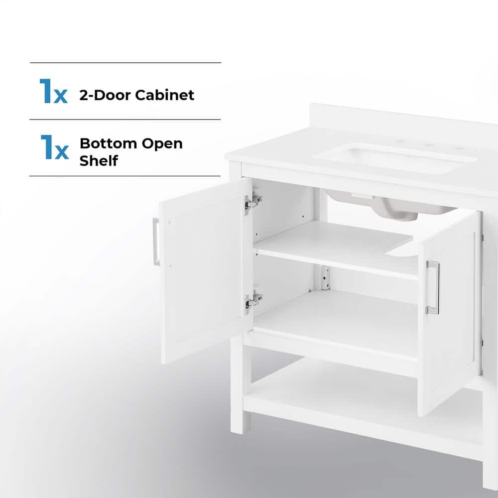 Vegas 36" Pure White Freestanding Bathroom Vanity with Marble Top