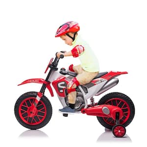 12-Volt Kids Electric Dirt Bike Ride On Motorcycle with Training Wheel and 2 Speeds, Red