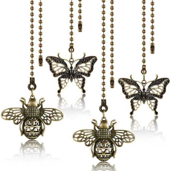 Vintage Bee and Butterfly 13 in. Bronze Ceiling Fan Pull Chains with Connector 4-Pack Decorative Extenders