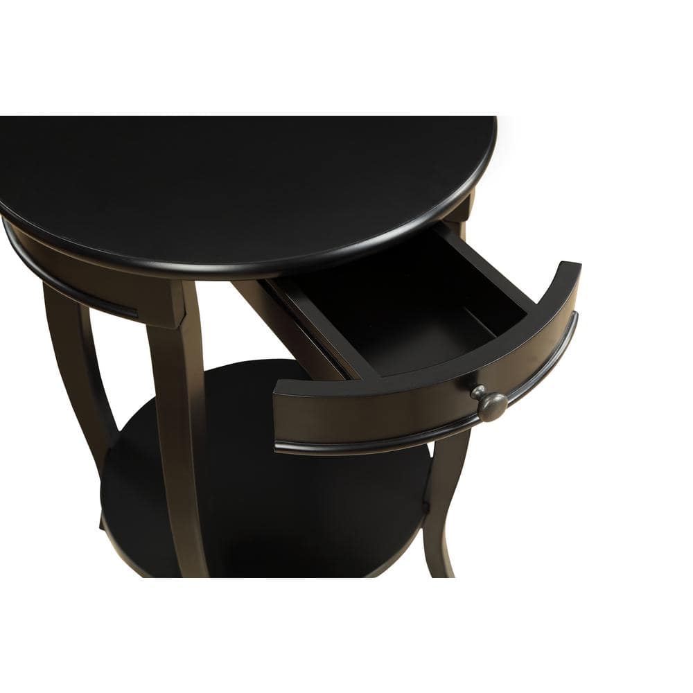 Round Solid Wood Black End Table with Storage - 18"x24"