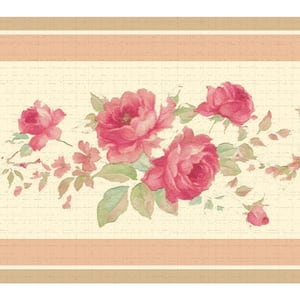 Falkirk Dandy Red, Cream Bloomed Roses Floral Peel and Stick Wallpaper Border