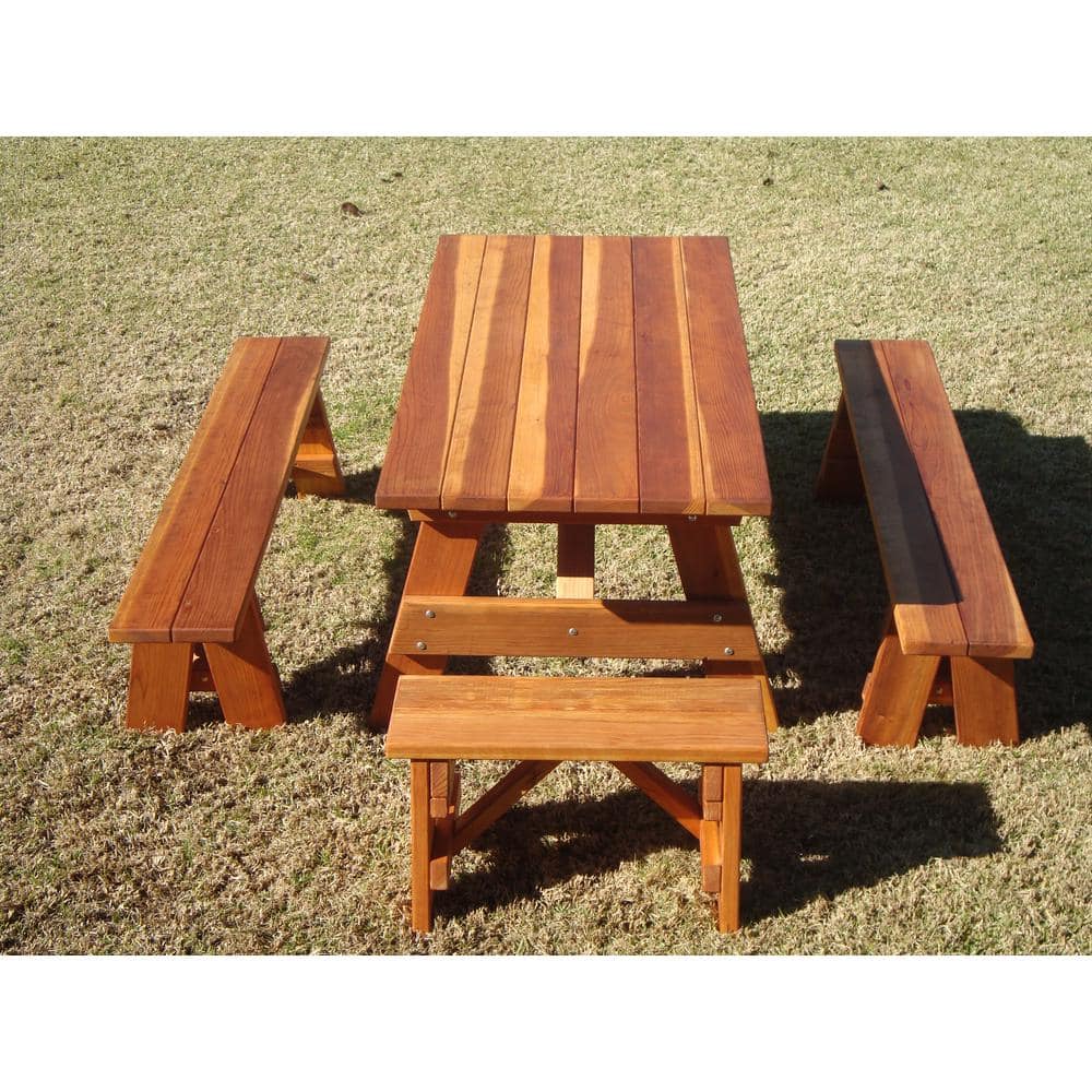 72" Medium Brown Redwood Picnic Table with Detached Benches
