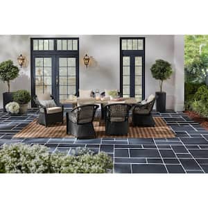 Rosebrook 7-Piece Wicker Outdoor Dining Set with Performance Acrylic Flax Cushions
