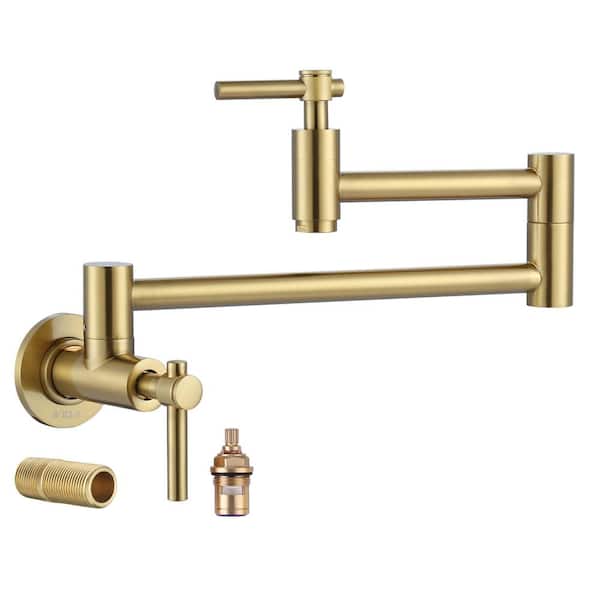 IVIGA Contemporary Wall Mounted Pot Filler with 2 Handles in Brushed Gold