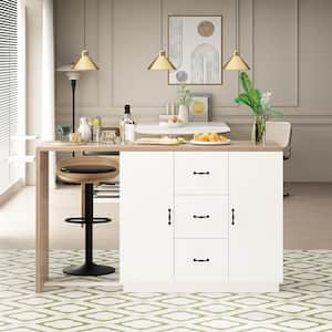 White Wood 70.9 in. Width Kitchen Island, Sideboard with Both Side Storage, 4-Doors, 6-Drawer and 12-Tier Shelves