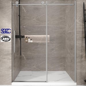 56 in. - 60 in. W x 74 in. H Sliding Frameless Shower Door in Brushed Nickel with Clear Glass
