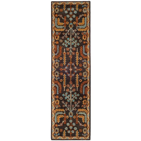 SAFAVIEH Heritage Charcoal/Multi 2 ft. x 6 ft. Border Runner Rug