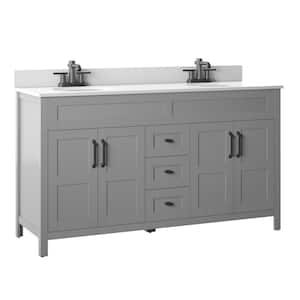 59.5 in. W x 20 in. D x 38.13 in. H Double Bath Vanity in Gray Huron with White Marble Top