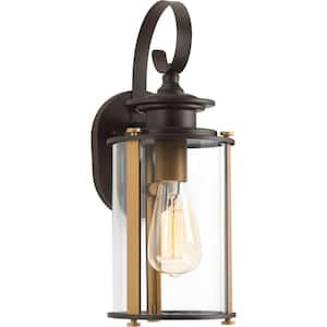 Squire Collection 1-Light Antique Bronze Clear Glass New Traditional Outdoor Small Wall Lantern Light