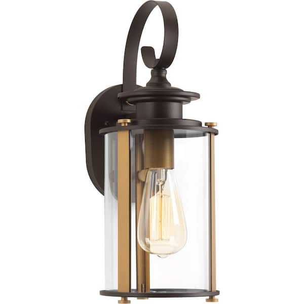Progress Lighting Squire Collection 1-Light Antique Bronze Clear Glass New Traditional Outdoor Small Wall Lantern Light