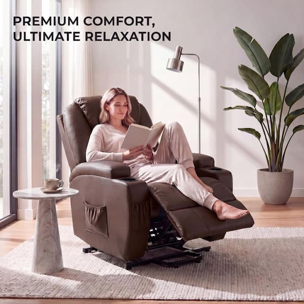 LACOO Brown PU Leather Massage Recliner Chair with Remote Control