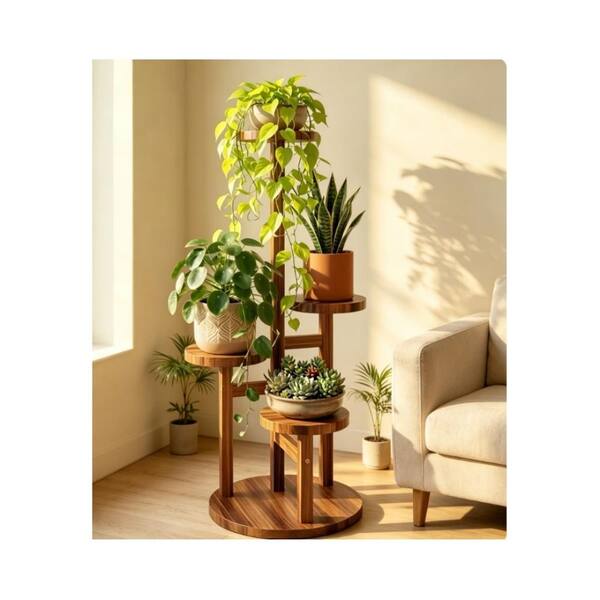 4-Tier Brown Wood Corner Plant Stand Indoor Outdoor Multi Plants 4-Tier Brown Wood Corner Plant Stand Indoor Outdoor Multi Plants