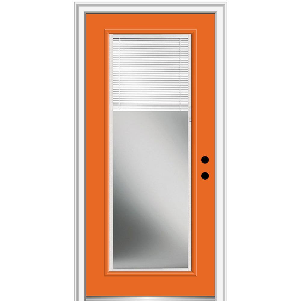 MMI Door 32 in. x 80 in. Internal Blinds LeftHand Inswing Clear Full Lite Painted Fiberglass