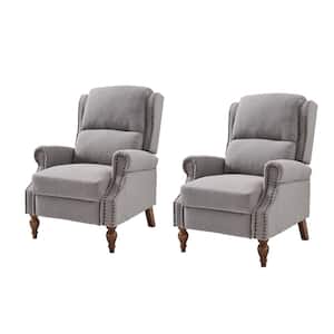 Sharon Grey Traditional Roll Arm Manual Recliner with Wingback for Living Room Set of 2