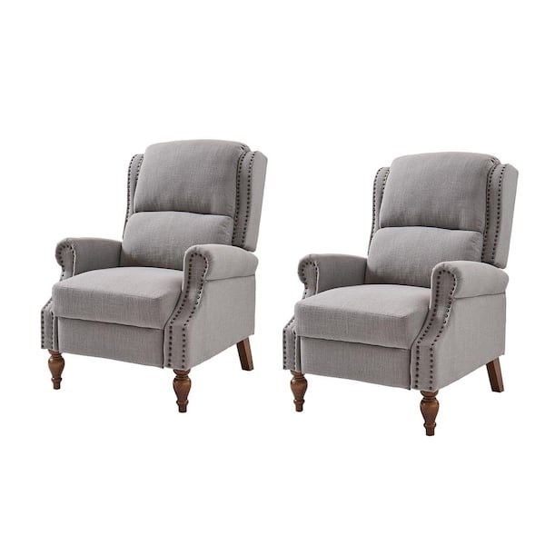 JAYDEN CREATION Sharon Grey Traditional Roll Arm Manual Recliner with Wingback for Living Room Set of 2
