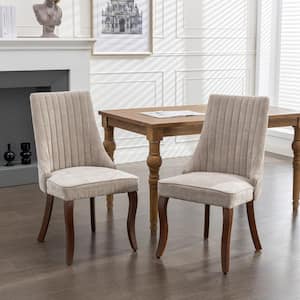 Vale Beige Modern Upholstered Velvet Dining Chairs, Solid Wood Legs, Set of 2