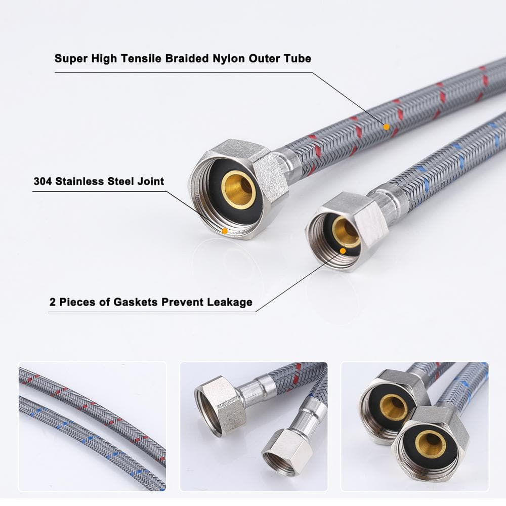 16-Inch Gray Braided Nylon Faucet Supply Line