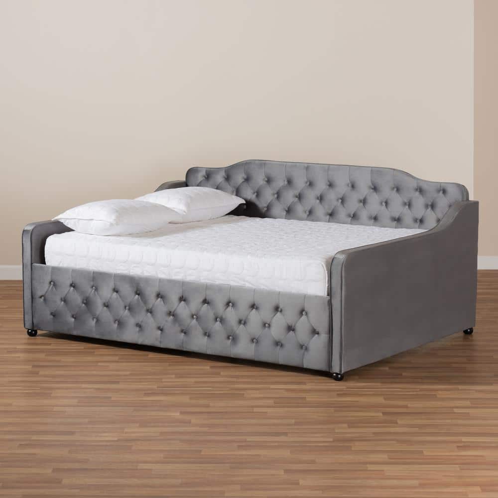 Gray Velvet Upholstered Button Tufted Full Daybed