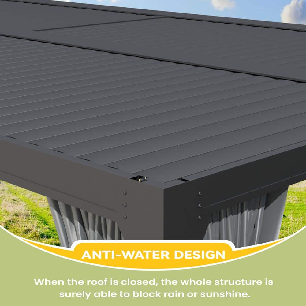 12' x 24' Black Aluminum Patio Gazebo with Adjustable Roof