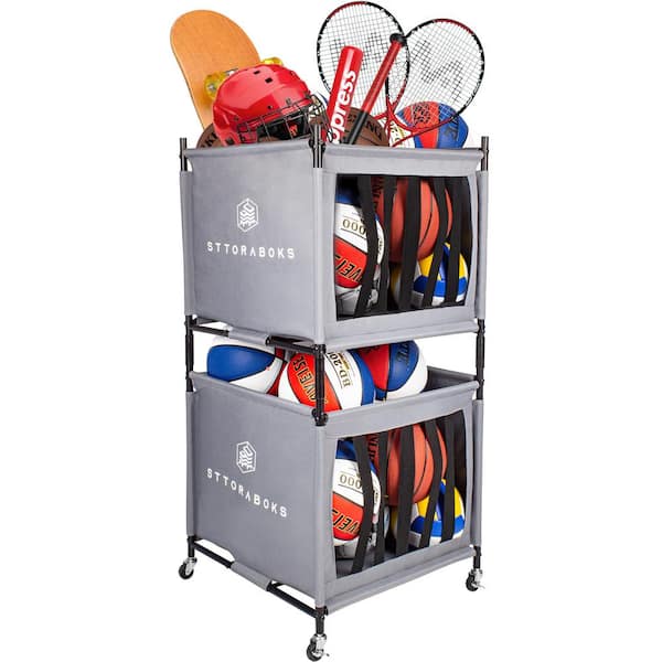 Sttoraboks 120 lbs CapacityGarage Sports Ball Storage Cart with Wheels, Ball Organizer Basket, Sports Equipment Storage Bin, 2 Pack