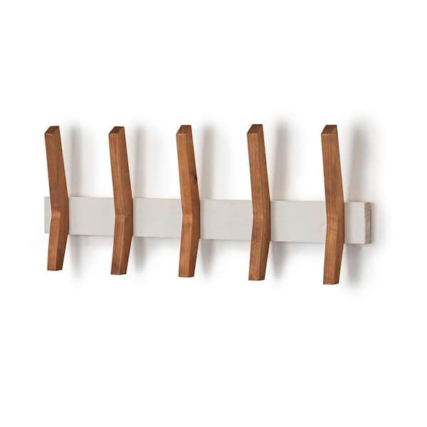 TRINITY White Mid-Century Coat Rack with 5-Wooden Hooks