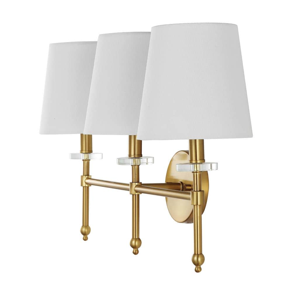 3-Light Brass Gold Modern Midcentury Vanity Light