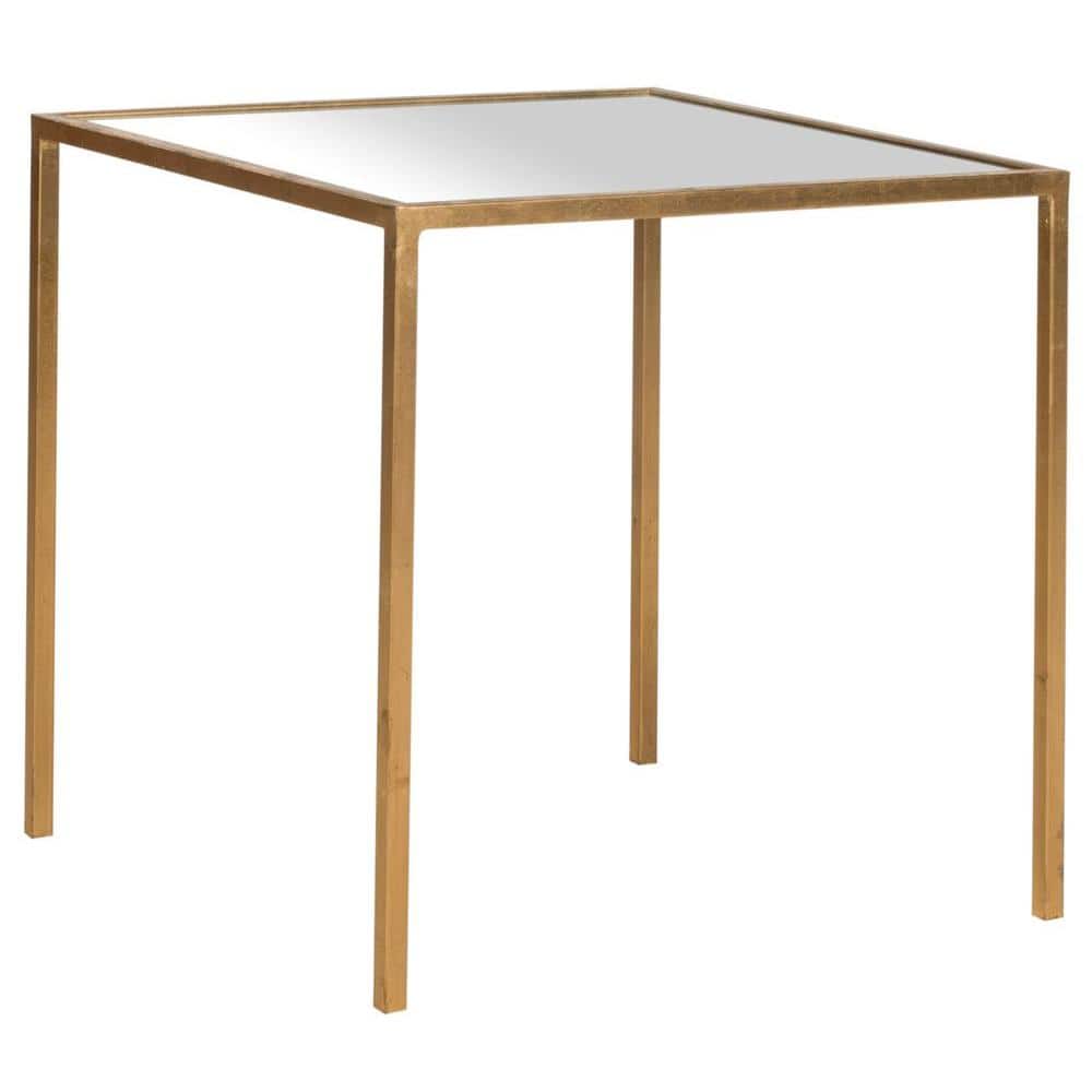 Elegant Gold Leaf Mirrored Square Side Table
